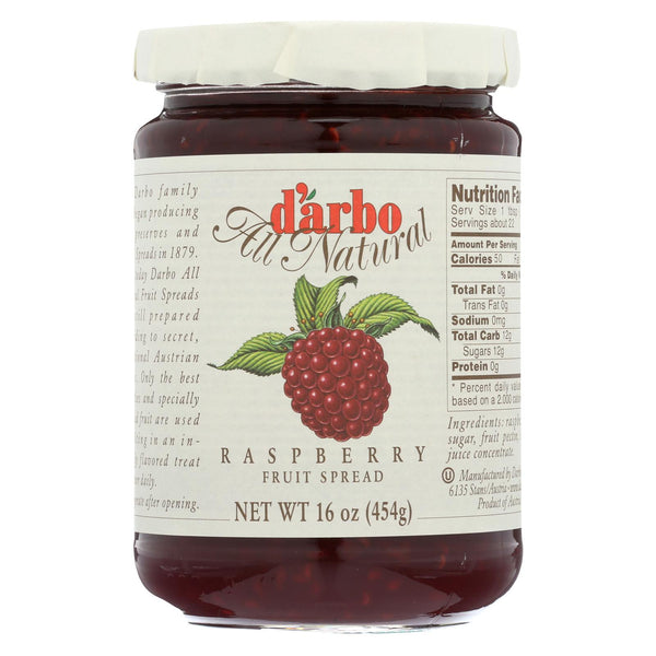 D'arbo All Natural Fruit Spread - Raspberry - Case Of 6 - 16 Oz.