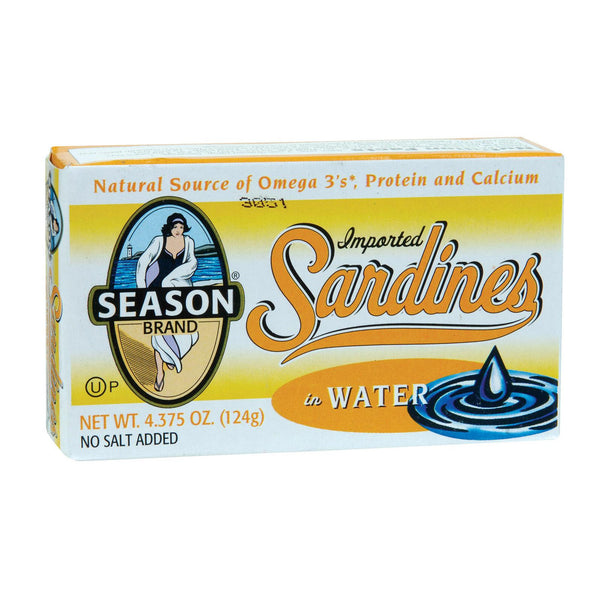 Season Brand Sardines In Water - No Salt Added - Case Of 12 - 4.375 Oz.