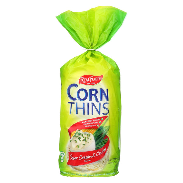 Real Foods Corn Thins - Sour Cream And Chives - Case Of 6 - 4.4 Oz.