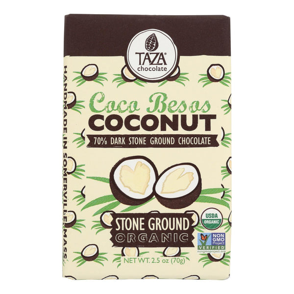 Taza Chocolate Stone Ground Organic Dark Chocolate Bar - Coco Besos Coconut - Case Of 10 - 2.5 Oz.