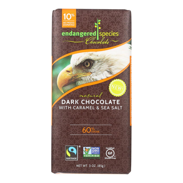 Endangered Species Chocolate Bar - Dark Chocolate - Caramel - Sea Salt - 3 Oz - Case Of 12