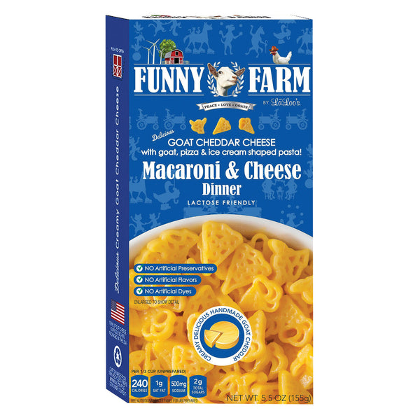 Funny Farm Macaroni & Cheese Dinner - Goat Cheddar Cheese - Shaped Pasta - Case Of 12 - 5.5 Oz