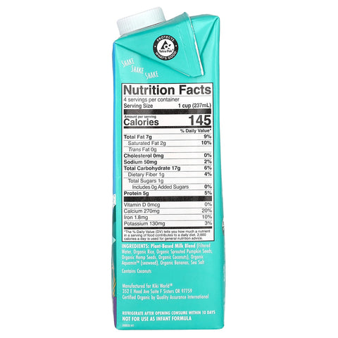 Kiki Milk, Organic Plant-Based Milk, Unsweetened , 32 fl oz