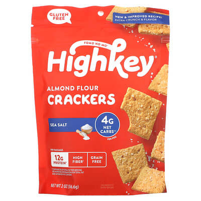 HighKey, Almond Flour Crackers, Sea Salt, 2 oz (56.6 g) Pack of 2
