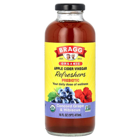 Bragg, Organic Apple Cider Vinegar Refreshers, Prebiotic, Concord Grape & Hibiscus, 16 fl oz 2 PACK
