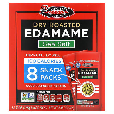 Seapoint Farms, Dry Roasted Edamame, Sea Salt, 8 Snack Packs, 0.79 oz (22.5 g) Each 2 PACK