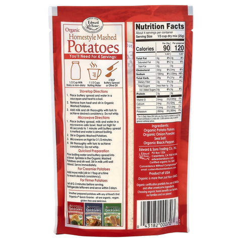 Edward & Sons, Organic Mashed Potatoes, Homestyle, 3.5 oz (100 g)-3PACK