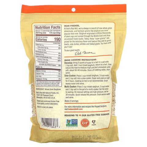 Bob's Red Mill, Whole Grain, Sorghum, Gluten Free, 1 lb 8 oz (680 g)-2 PACK