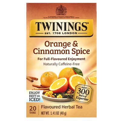 Twinings, Flavored Herbal Tea, Orange & Cinnamon Spice, Caffeine Free, 20 Tea Bags, 1.41 oz 2pack