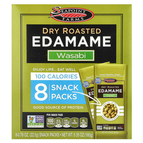 Seapoint Farms, Dry Roasted Edamame, Wasabi, 8 Snack Packs, 0.79 oz (22.5 g) Each 2 PACK
