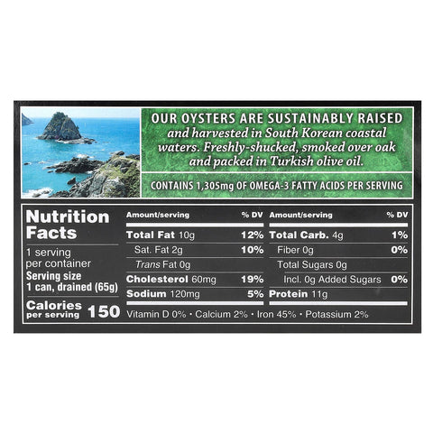 Crown Prince Natural, Smoked Oysters, In Olive Oil, 3 oz (85 g)-2PACK
