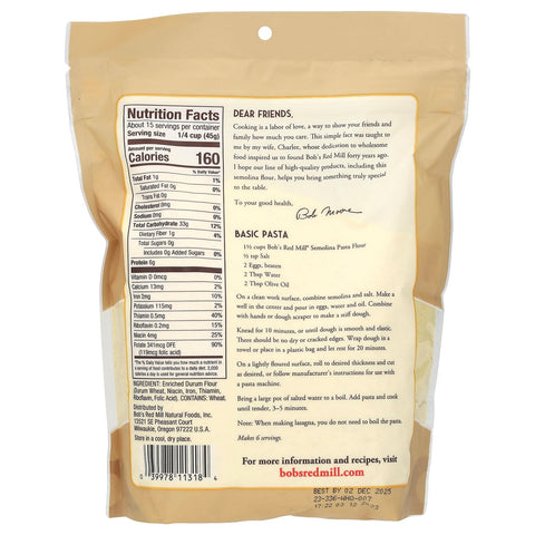 Bob's Red Mill, Semolina Flour, 24 oz (680 g)-2PACK