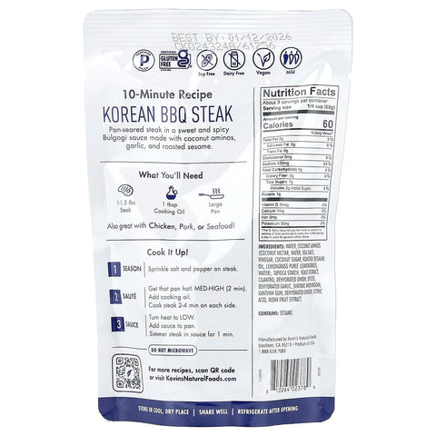 Kevin's Natural Foods, Korean BBQ Sauce, Mild, 7 oz (198 g)2 PACK