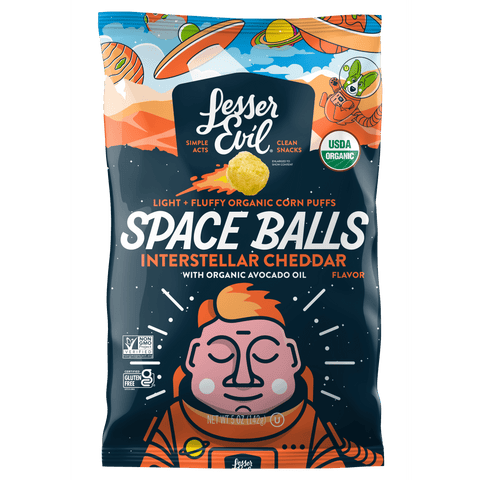LesserEvil Corn Puffs Organic Gluten Free Space Balls Interstellar Cheddar -- 5 oz