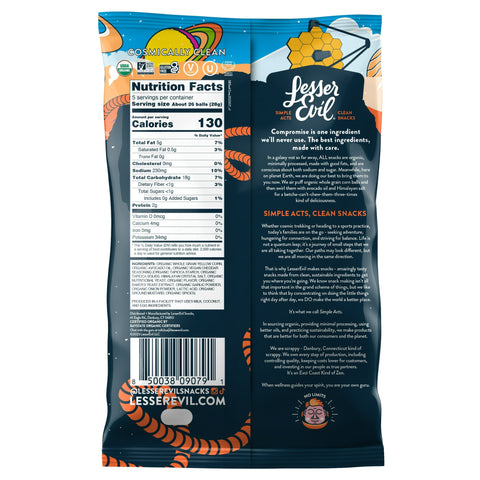 LesserEvil Corn Puffs Organic Gluten Free Space Balls Interstellar Cheddar -- 5 oz