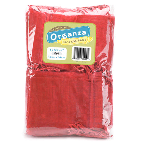 Lot of 50 Red Drawstring Organza Storage Bags