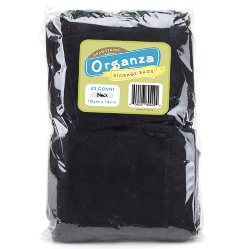 Lot of 50 Black Drawstring Organza Storage Bags