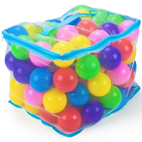 100 Jumbo 3" Multi-Colored Soft Ball Pit Balls w/Mesh Case