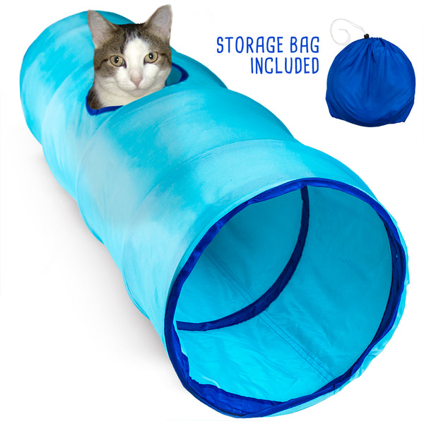 20" Blue Krinkle Cat Tunnel with Peek Hole and Storage Bag