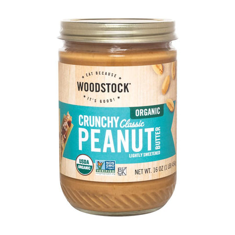 Woodstock Organic Classic Peanut Butter- Crunchy - Case Of 12 - 16 Oz.