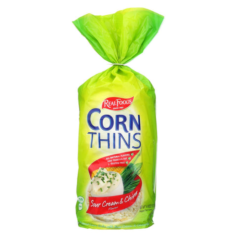 Real Foods Corn Thins - Sour Cream And Chives - Case Of 6 - 4.4 Oz.