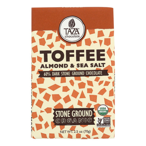 Taza Chocolate Stone Ground Organic Dark Chocolate Bar - Toffee, Almond, And Sea Salt - Case Of 10 - 2.5 Oz.