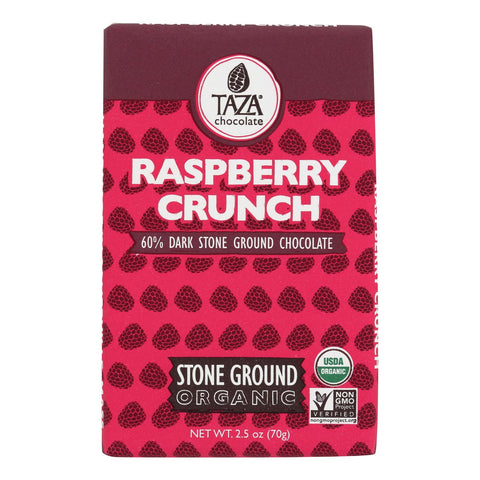 Taza Chocolate Stone Ground Organic Dark Chocolate Bar - Raspberry Crunch - Case Of 10 - 2.5 Oz.