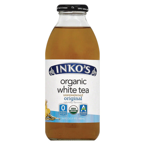 Inko's White Organic White Tea - Unsweetened Original - Case Of 12 - 16 Fl Oz.