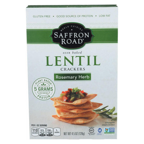 Saffron Road Lentil Crackers - Rosemary Herb - Case Of 6 - 4.5 Oz