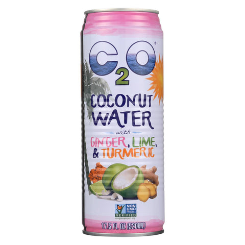 C2o - Pure Coconut Water - Ginger, Lime And Tumeric - Case Of 12 - 17.5 Fl Oz.