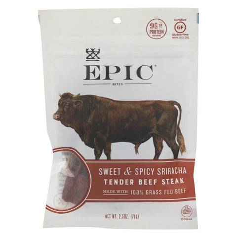 Epic Jerky Bites - Sweet And Spicy Sriracha Tender Beef Steak - Case Of 8 - 2.5 Oz.