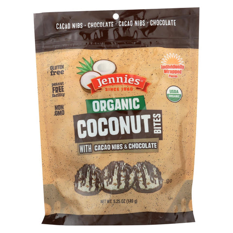 Jennies Coconut Bites - Organic - Cacao Chocolate - Case Of 6 - 5.25 Oz
