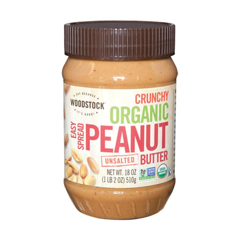 Woodstock Organic Easy Spread Peanut Butter - Crunchy - Unsalted - 18 Oz