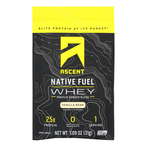Ascent Native Fuel Whey Protein Powder Blend, Vanilla Bean - Case Of 15 - 1.09 Oz