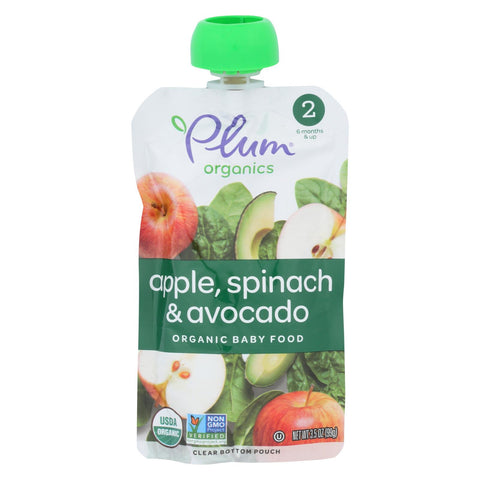 Plum Organics Plum Stage2 Blends Baby Food Apple Spinach Avocado - Case Of 6 - 3.5 Oz